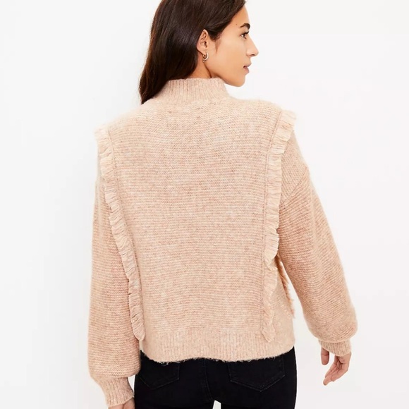 LOFT Fringe Cable Knit Sweater Tan Beige XL - Picture 3 of 10